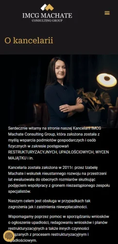 Portret Izabeli Machate, założycielki Kancelarii IMCG Machate Consulting Group, na stronie informacyjnej o firmie